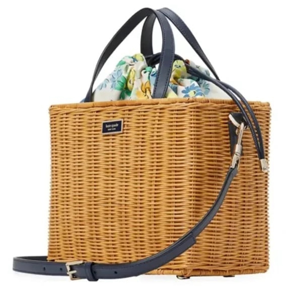 Kate Spade Sam Wicker Floral Medley Parchment Satchel Bag